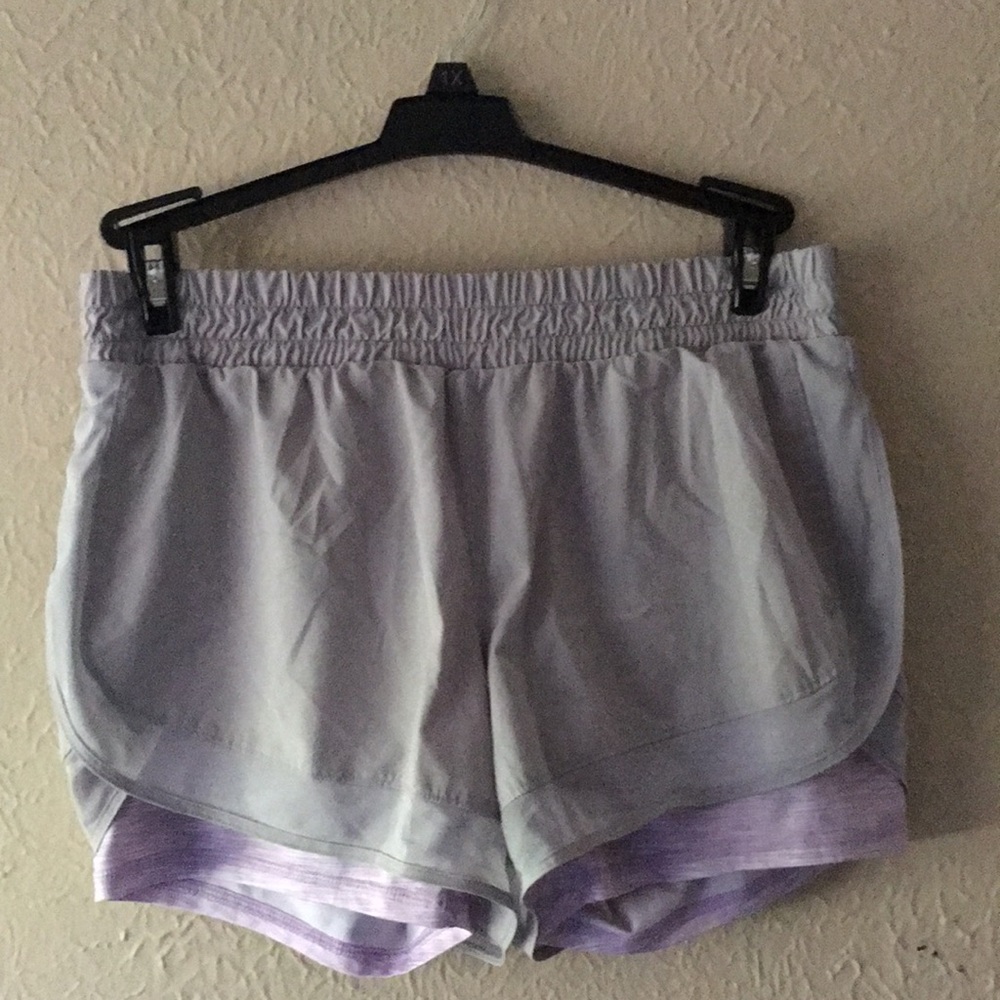 Grey and purple athletic shorts
